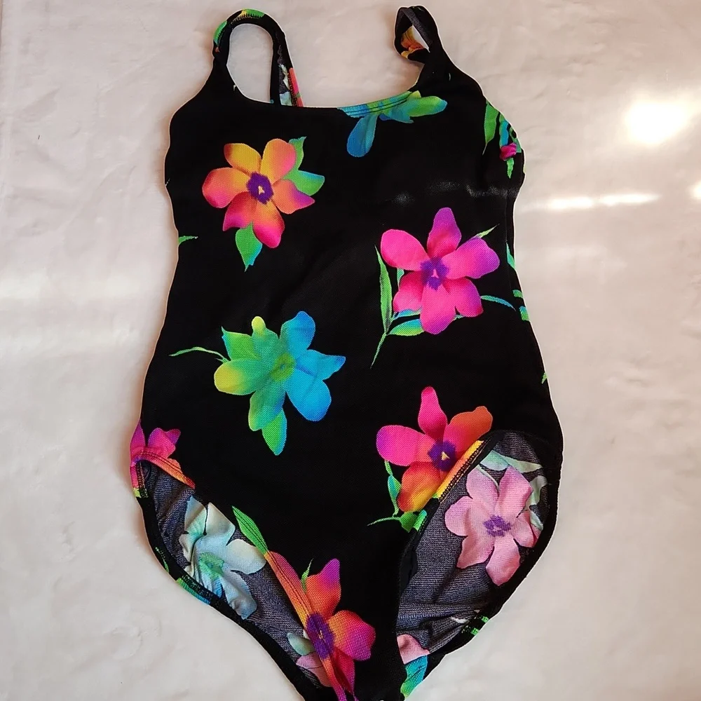 Women's Bright Colorful Floral, Summer, Pool, Beach, Sexy One Piece Swim Suit - Picture 1 of 11